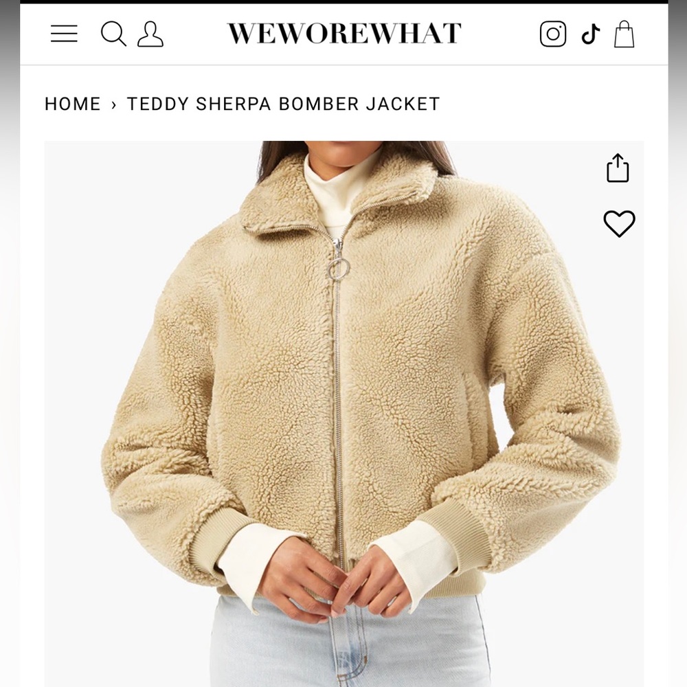 We Wore What Teddy Sherpa Bomber Coat - oat - Medium - NWT